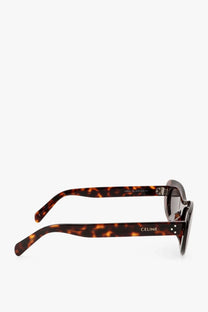 Celine women’s cat eye sunglasses in brown tortoiseshell acetate with dark gray lenses for stylish sun protection