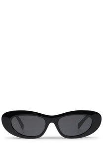 Celine women’s cat eye sunglasses in black with dark gray glossy lenses for stylish sun protection