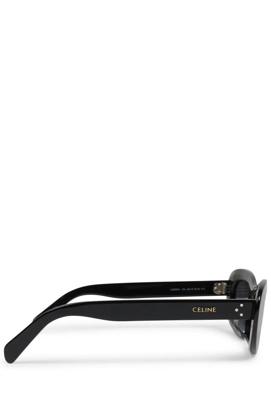 Black Celine women’s cat eye sunglasses with sleek glossy finish and gold-tone branding on the temple