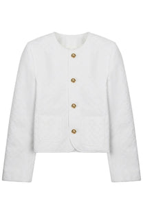Celine women’s chelsea white cropped blazer with gold-tone buttons and subtle textured fabric