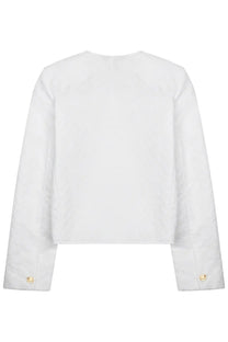 Celine women’s Chelsea jacket white cropped blazer with long sleeves and gold toned button cuffs
