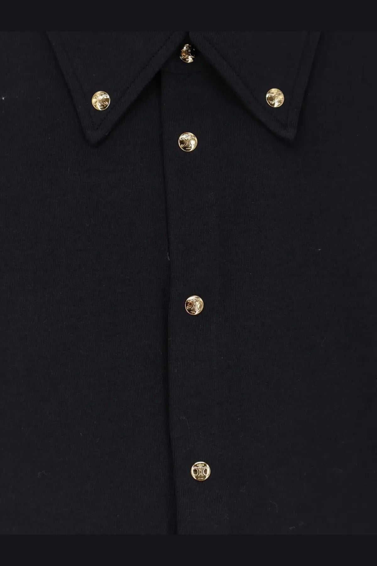 Celine women’s black cotton button-up shirt with gold-tone buttons and subtle logo design
