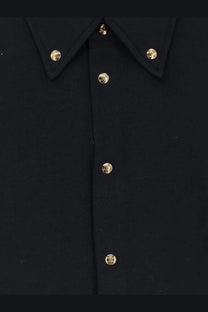 Celine women’s black cotton button-up shirt with gold-tone buttons and subtle logo design