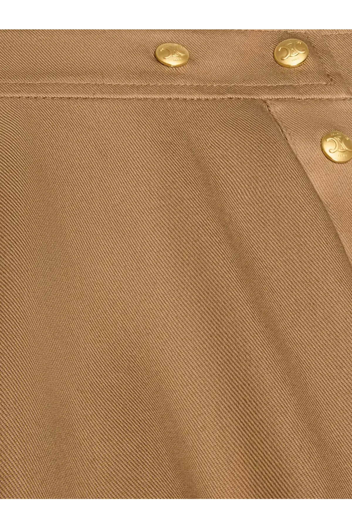 Celine women’s cotton skirt beige featuring tan corduroy fabric with gold-tone buttons and a classic structured design