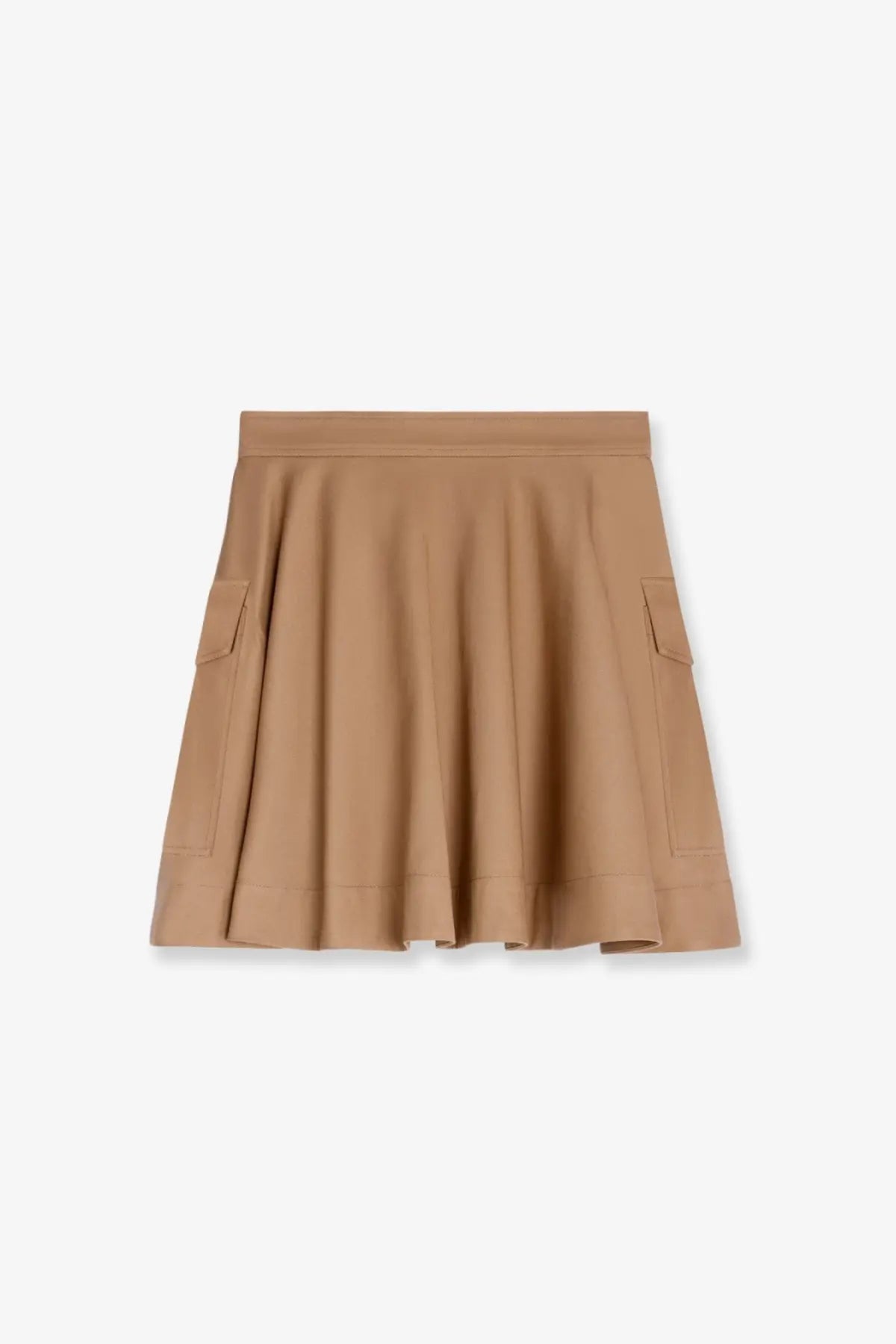 Celine women’s cotton beige skirt with tan pleats two side pockets and a straight waistband
