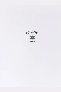 White celine paris cotton t-shirt with black embroidered logo featured in celine women’s cotton sweatshirt black product