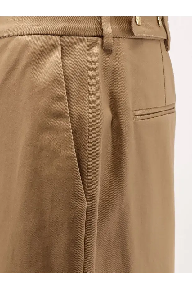 Celine women’s dock cotton trousers in beige khaki with pleats herringbone weave and gold button details