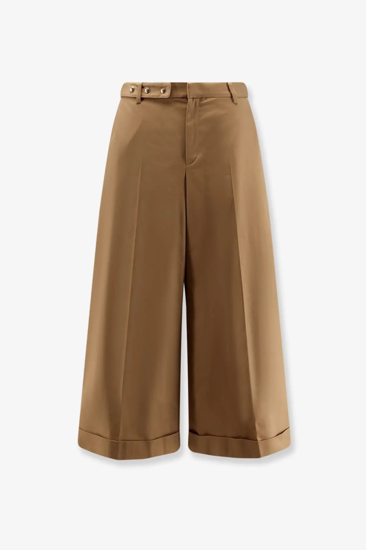 Celine women’s dock cotton beige trousers with wide-leg cropped fit buttoned belt loops and rolled cuffs