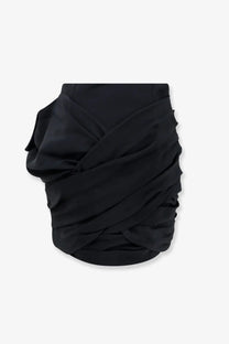 Celine women’s black satin mini skirt with draped twisted design perfect for stylish evenings