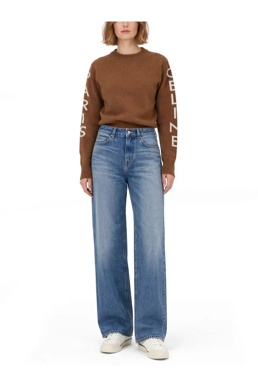 Celine women’s jeans Jolene blue wide-leg cut blue denim with classic five-pocket design front view