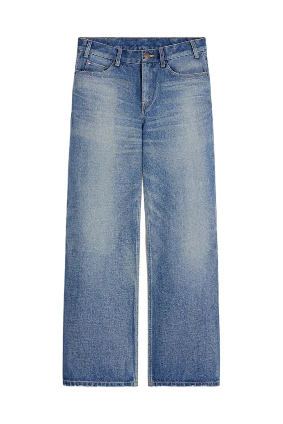 Celine women’s jeans Jolene blue medium wash straight-leg denim with classic five-pocket design front view
