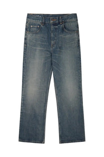 Celine women’s stone washed blue denim jeans with straight-leg cut and classic five-pocket design