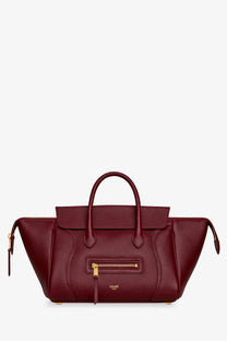 Burgundy leather celine classic small bag with gold-tone hardware and top handles for women