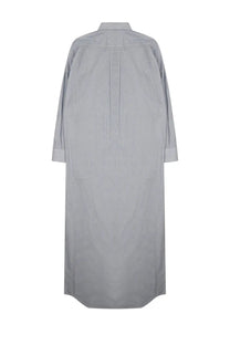 Celine women’s long shirt dress grey with subtle vertical stripes in light gray and a relaxed fit