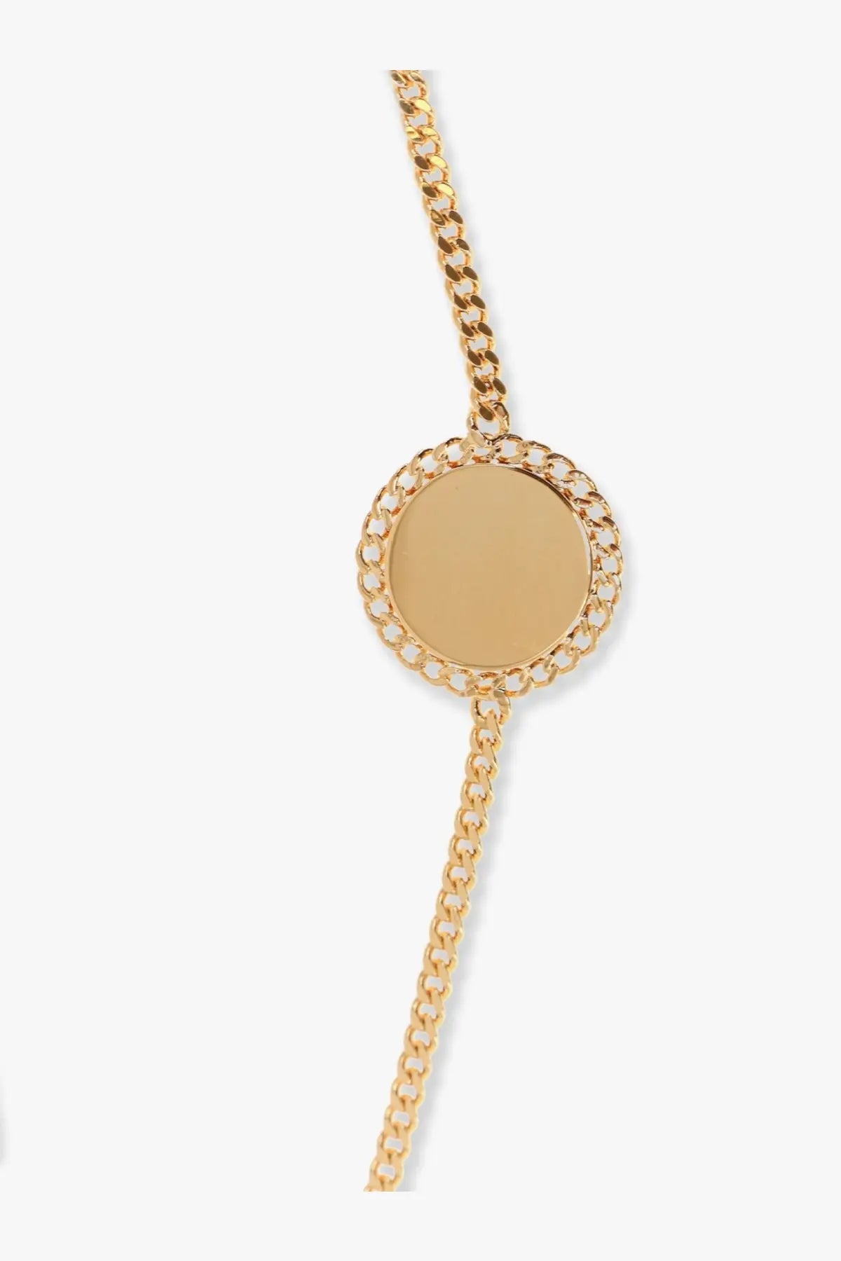 Celine women’s gold-toned chain bracelet with circular pendant featuring polished center and beaded border