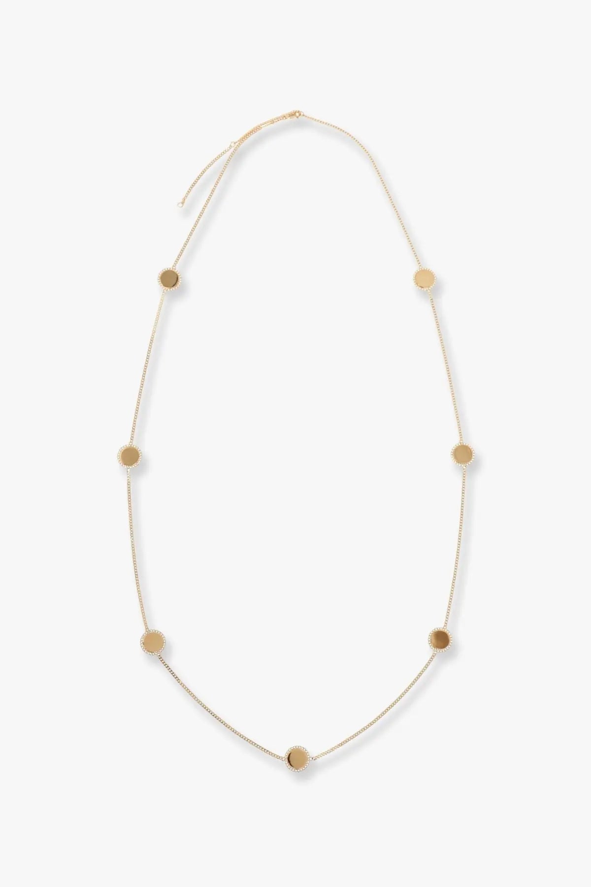 Celine women’s medaille sautoir metal necklace silver with gold-toned round disc charms on a delicate chain