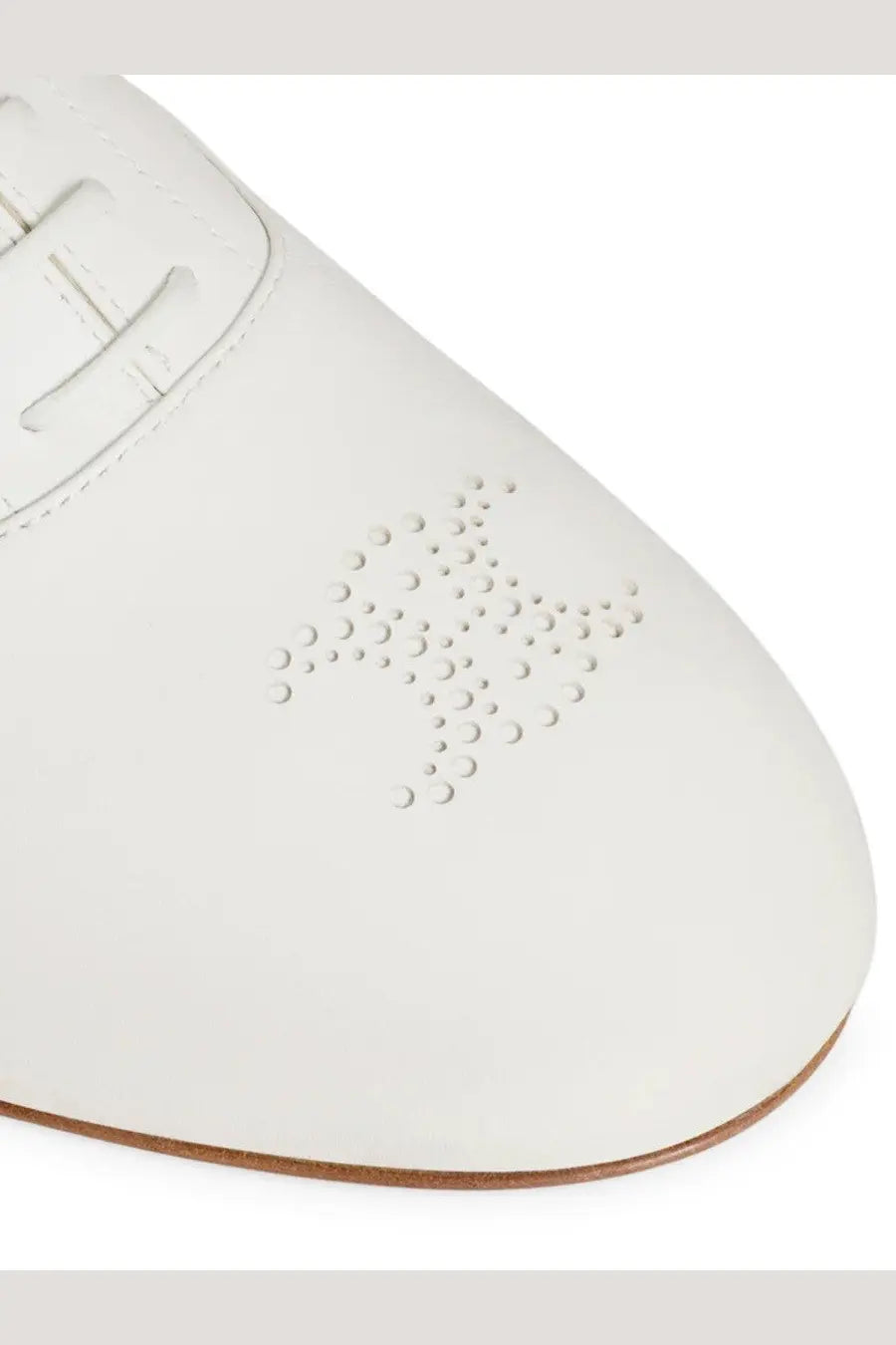 Celine womens moccasin lise white white leather oxford shoe with subtle perforated star detail on the toe