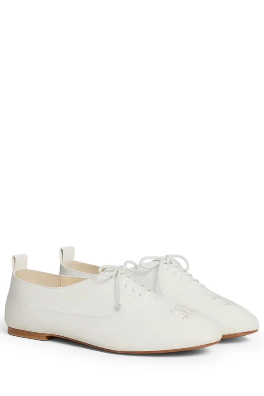 Celine women’s moccasin lise white white leather oxford shoes with subtle brogue detailing and flat sole