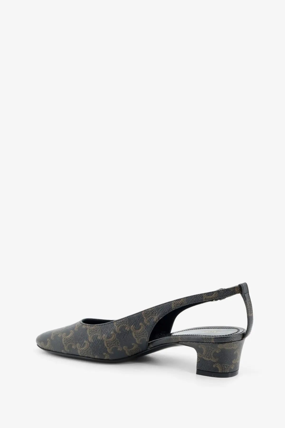 Celine women’s neo city triomphe black and gold patterned coated canvas slingback pump with low block heel