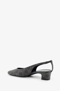 Celine women’s neo city triomphe black and gold patterned coated canvas slingback pump with low block heel