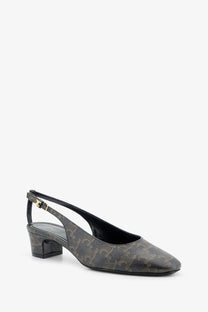 Celine women’s neo city triomphe black slingback pump with gray patterned reptile skin textured finish