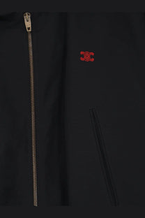 Black celine women’s nylon and cotton windbreaker jacket with gold-toned zipper and red embroidered logo