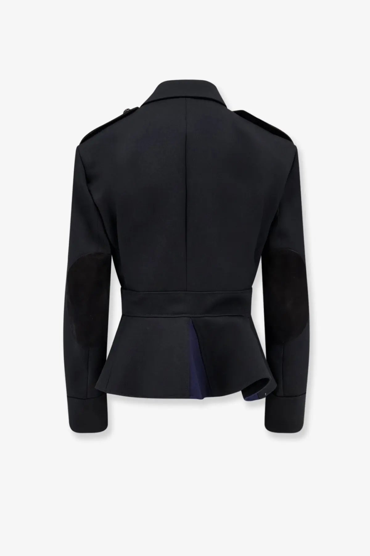Celine women’s black peplum wool jacket with structured shoulders and a cinched waist for a tailored fit