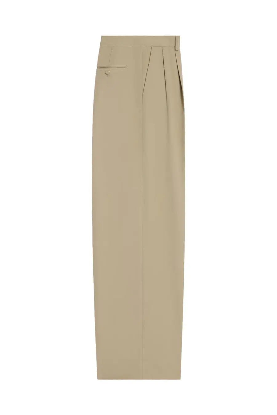Beige pleated celine women’s straight trousers with tailored fit and subtle front pocket detail