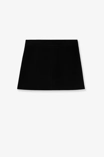 Celine women’s black suede high-waisted miniskirt with sleek minimalist design front view