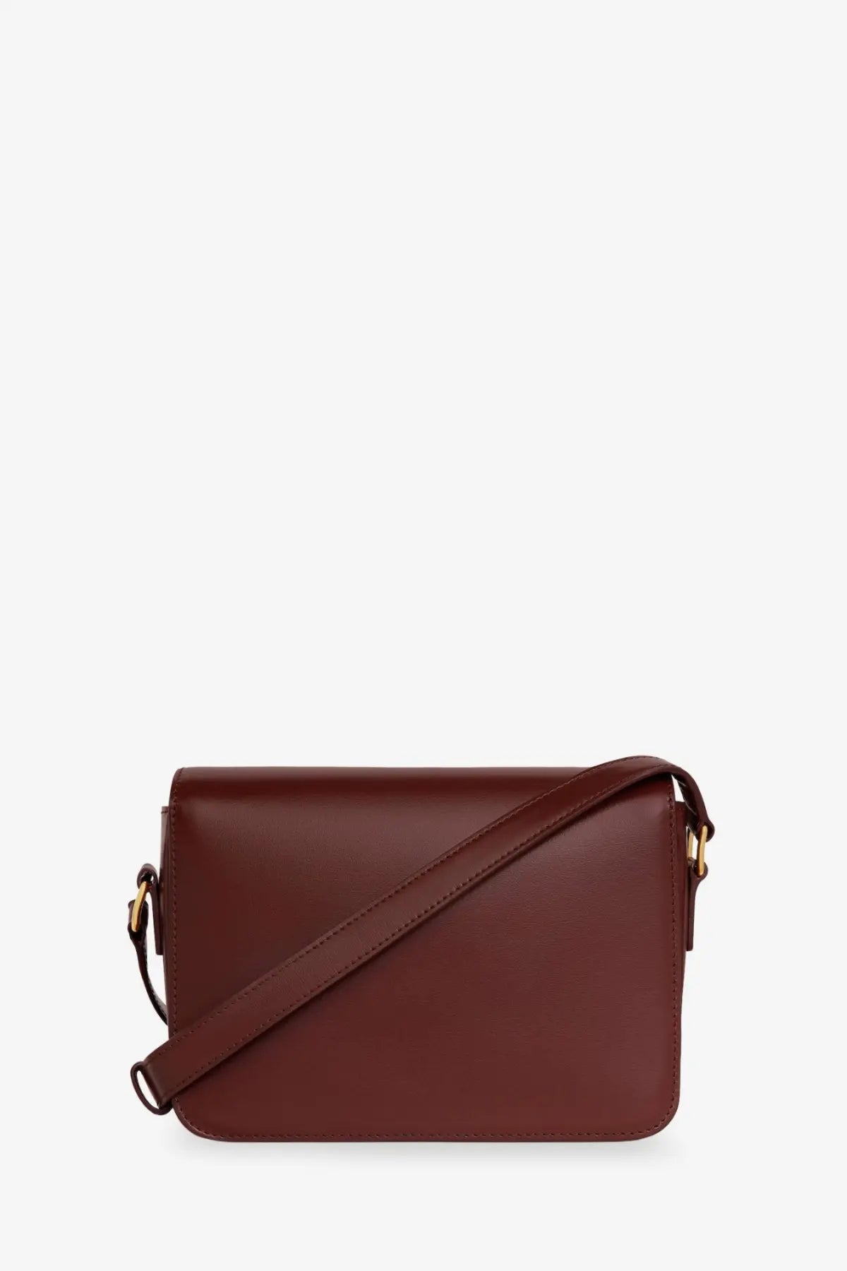 Celine women’s teen triomphe leather crossbody bag in brown with sleek minimalist design and gold-tone hardware