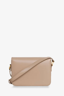 Beige leather crossbody bag with gold-tone hardware from celine womens teen triomphe leather crossbody bag green collection