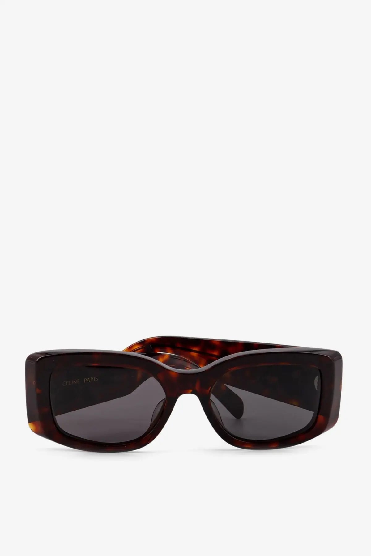 Celine women’s tortoiseshell acetate Triomphe XL sunglasses with dark gray rectangular lenses in brown frame