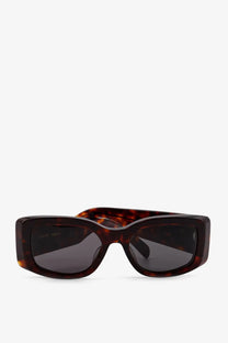 Celine women’s tortoiseshell acetate Triomphe XL sunglasses with dark gray rectangular lenses in brown frame