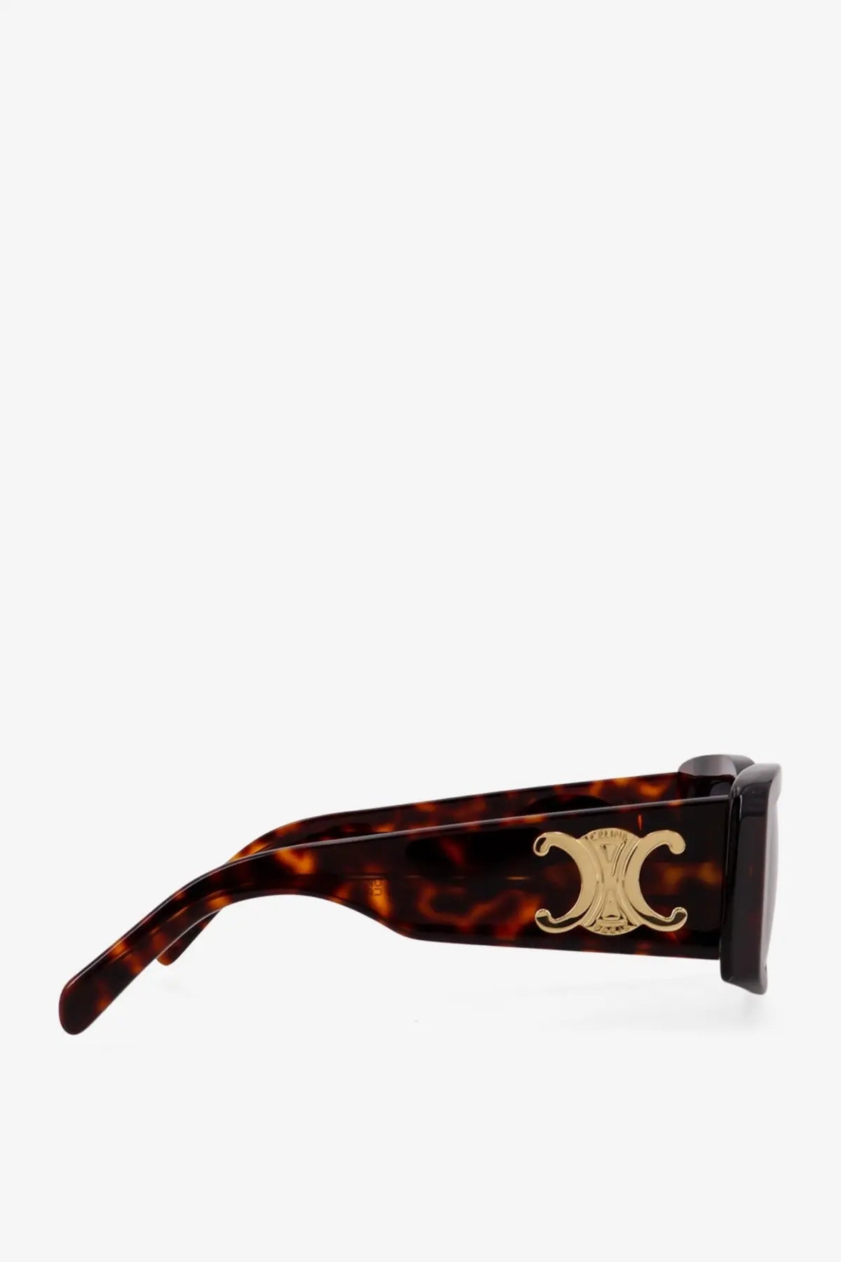 Brown tortoiseshell acetate celine women’s triomphe xl sunglasses with gold-tone logo emblem on the temple