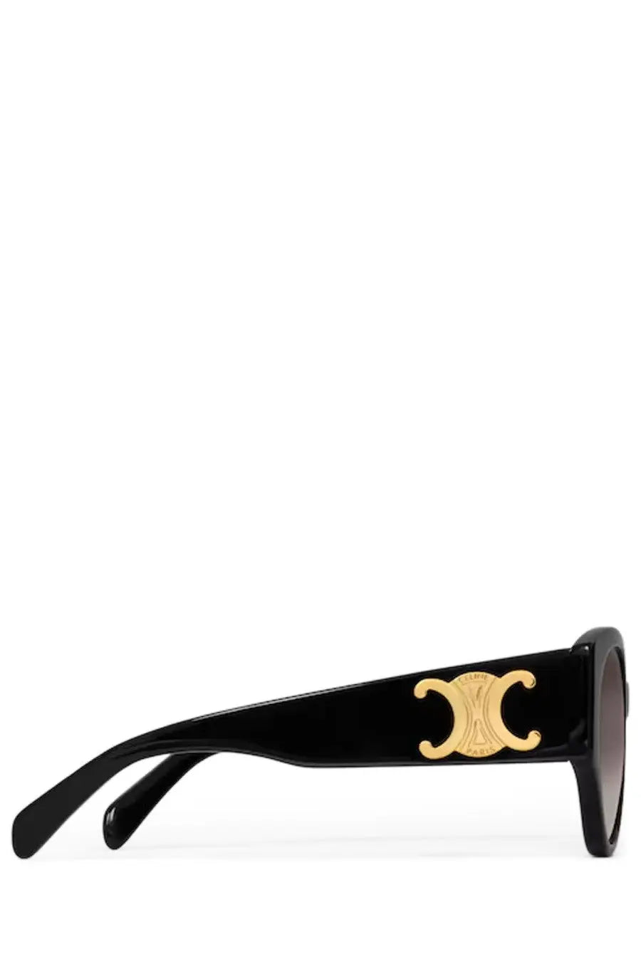Celine women’s triomphe xl black sunglasses with glossy finish and gold-tone logo emblem on the temple