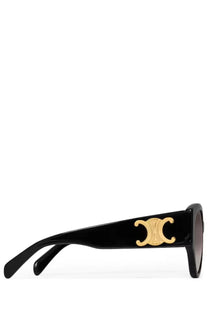 Celine women’s triomphe xl black sunglasses with glossy finish and gold-tone logo emblem on the temple