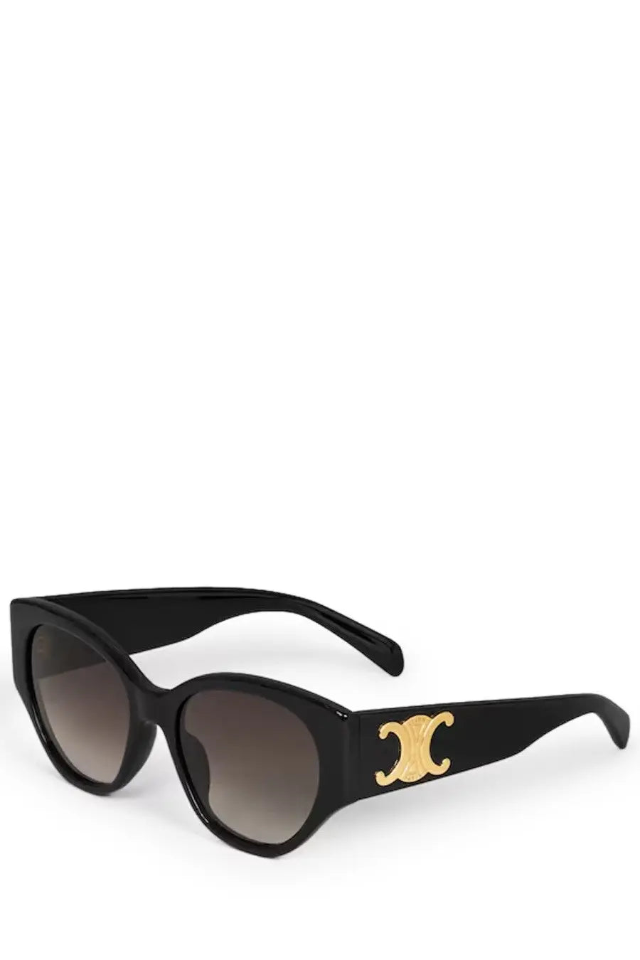 Celine women’s triomphe XL black sunglasses with gold-tone logo on temple and gradient brown lenses