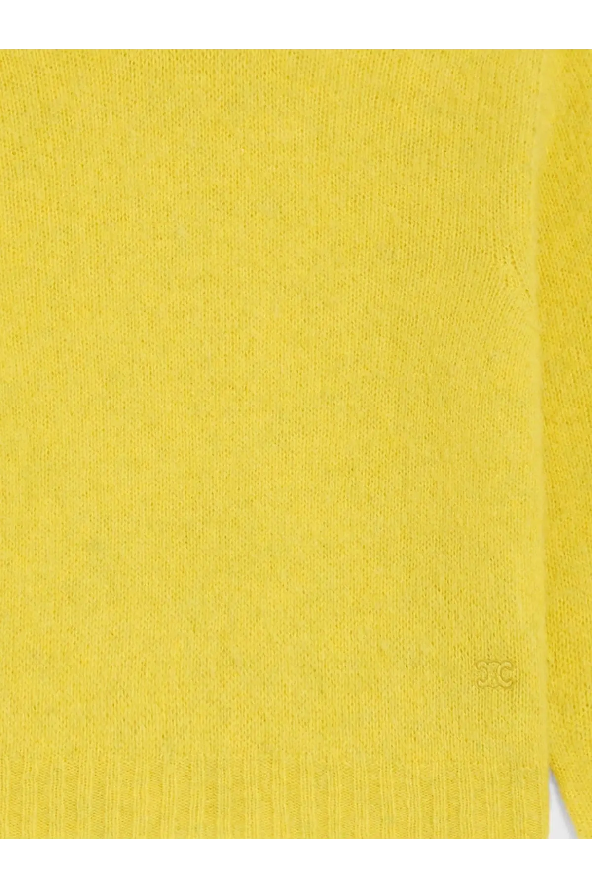 Celine women’s bright yellow wool turtleneck sweater with subtle ribbed texture and small embroidered sleeve logo