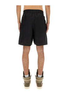 Champion x Rick Owens men’s black nylon athletic shorts with drawstring waistband and subtle side panel detailing