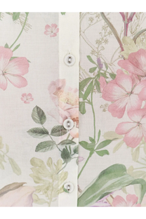 Charo Ruiz Ibiza women’s aster shirt white with delicate floral pastel pink and green linen texture and silver buttons