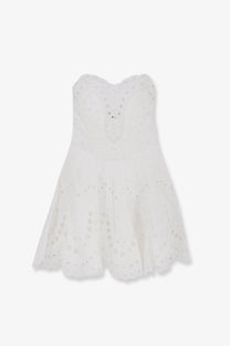 Charo Ruiz Ibiza women’s bail short strapless dress in white eyelet lace with flared skirt and scalloped hem