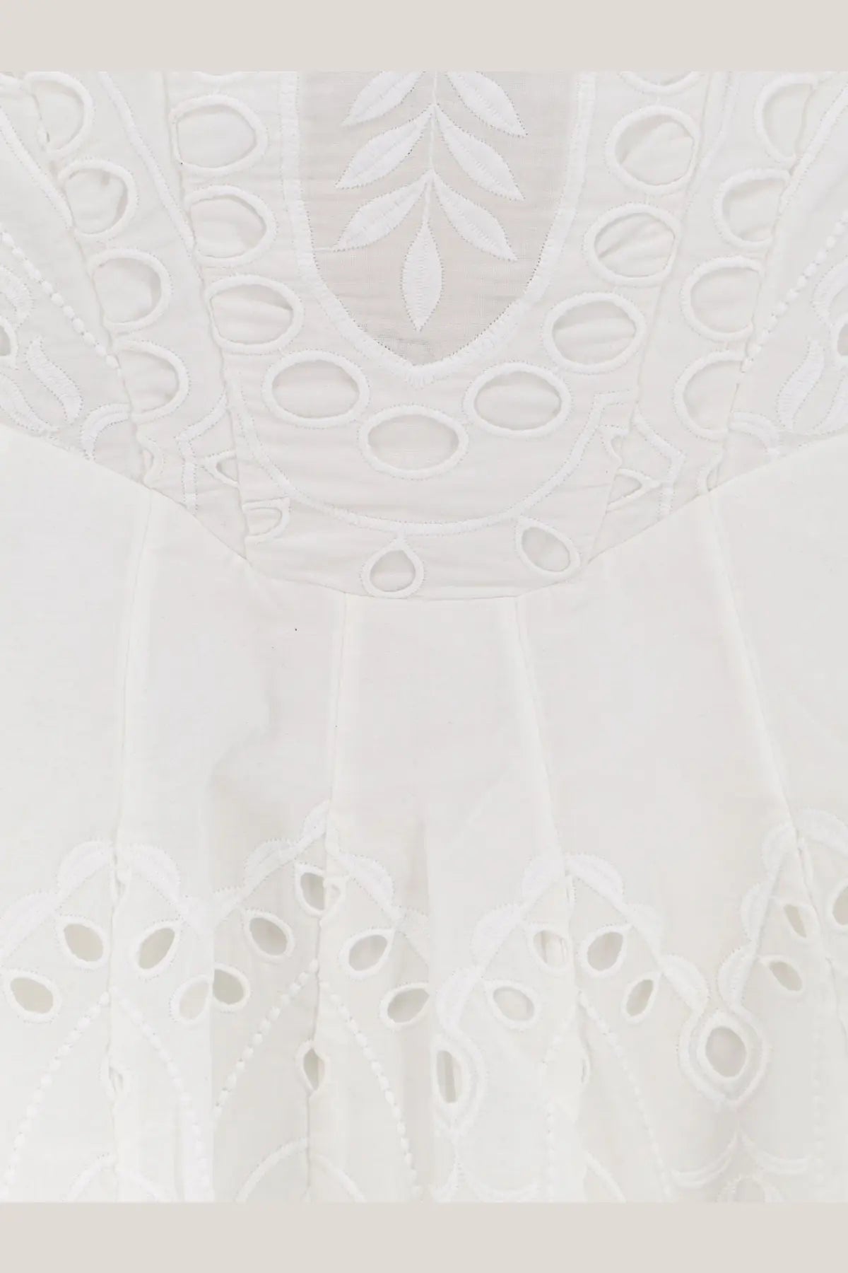 Charo Ruiz Ibiza women’s bail short dress white with delicate leaf and circular cutout patterns in eyelet lace