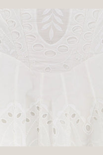 Charo Ruiz Ibiza women’s bail short dress white with delicate leaf and circular cutout patterns in eyelet lace