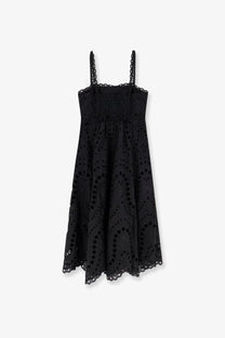 Charo Ruiz Ibiza women’s glimmer long black dress with delicate eyelet lace cutouts and thin spaghetti straps