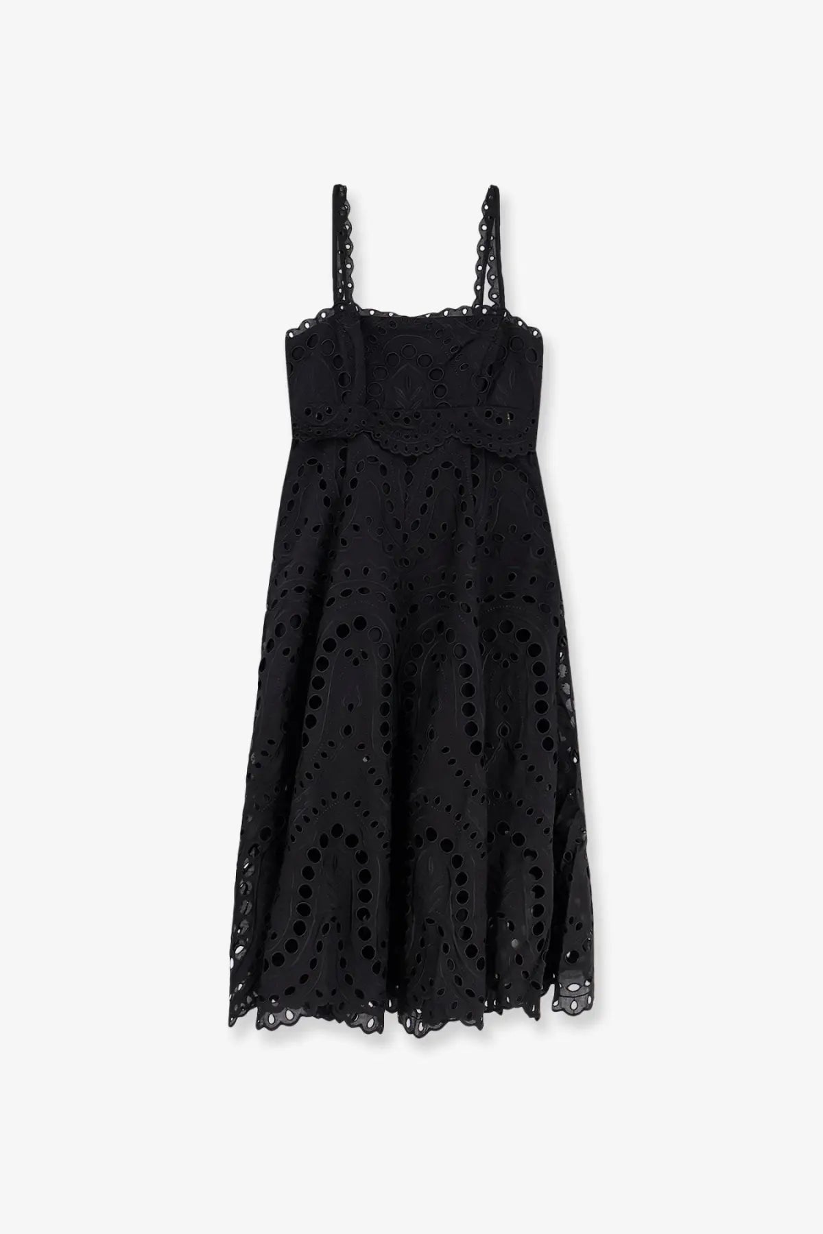 Charo Ruiz Ibiza women’s glimmer long dress black with black eyelet lace delicate cutouts and thin straps