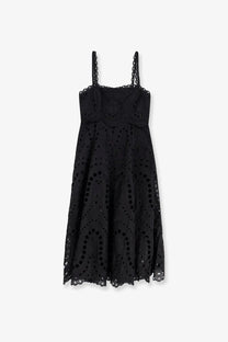 Charo Ruiz Ibiza women’s glimmer long dress black with black eyelet lace delicate cutouts and thin straps