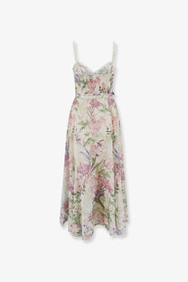 Charo Ruiz Ibiza womens iraso dress white flowing floral pattern maxi dress with spaghetti straps and fitted waistband