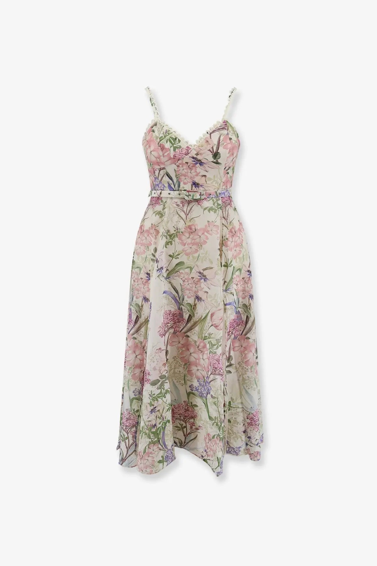 Charo ruiz ibiza womens iraso dress white flowing floral midi dress with delicate spaghetti straps and fitted waistband