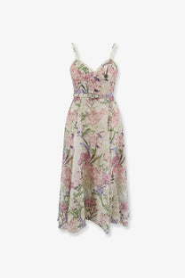 Charo ruiz ibiza womens iraso dress white flowing floral midi dress with delicate spaghetti straps and fitted waistband
