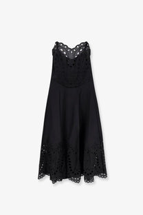 Charo Ruiz ibiza women’s marlin long black sleeveless dress with intricate eyelet embroidery on neckline and hem